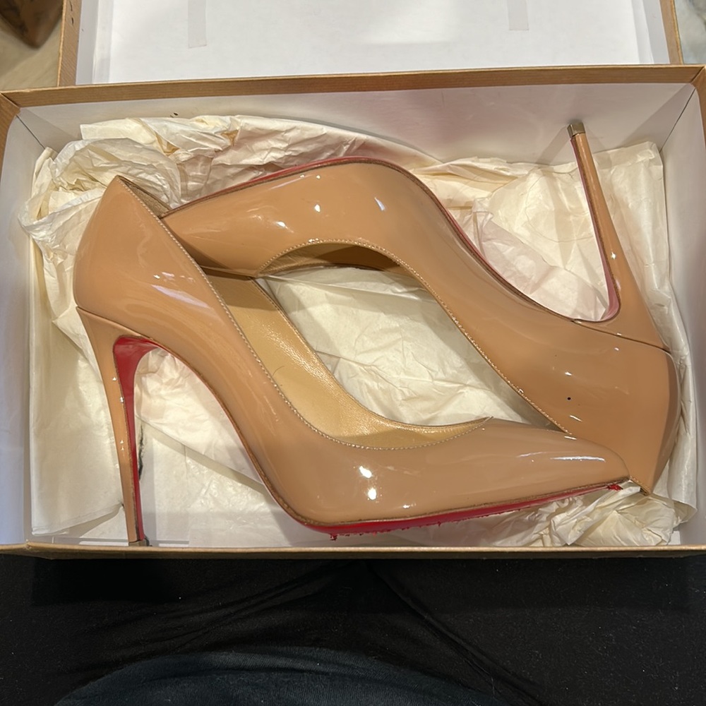 Christian Louboutin nude pump with 3inch heel warn twice